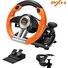 Game Controllers PXN Xbox Steering Wheel V3II 180° Gaming Racing Wheel Driving Wheel, with Linear Pedals and Racing Paddles for Xbox Series XS, PC, PS4, Xbox One, Nintendo Switch Orange