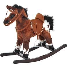 Classic Toys Qaba Kids Toy Rocking Horse Wood Plush Pony w/Neigh Sound Brown Brown