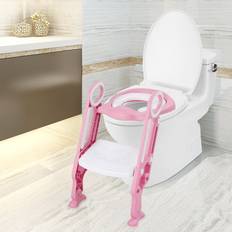 Rosa Kinder-Toilettensitze Costway Kinder Toilettensitz höhenverstellbar, Kindertoilette faltbar
