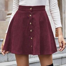 Ausgestellte Röcke - Damen Shein Button Front Corduroy Flare Skirt