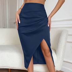 Blau - Midiröcke Shein Solid Ruched Split Thigh Skirt