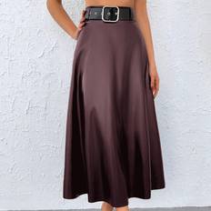 Lange Röcke Shein High Waist Solid Flare Skirt Without Belt