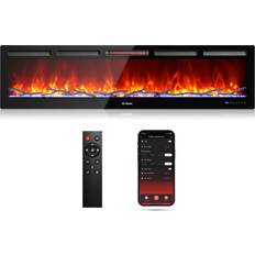 Turbro 72” Smart WiFi Infrared Electric Fireplace with Sound Crackling and Realistic Flame, 1500W Quartz Heater, Recessed or Wall Mounted, Adjustable Flame Effects, Remote Control and App, in Flames