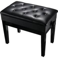 Yescom Black Adjustable Height Piano Bench PU Leather Padded Keyboard Storage Seat Weight Capacity 264lbs