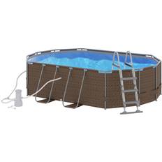 Freestanding Pools OutSunny 14' x 10' x 3' Above Ground Swimming Pool, Non-Inflatable Rectangular Steel Frame Pool with Filter Pump Brown