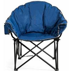Costway Camping Furniture Costway Folding Camping Moon Padded Chair with Carrying Bag-Navy