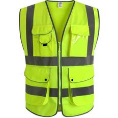 Dib Safety Vest Reflective ANSI Class 2, High Visibility Vest with Pockets  and Zipper, Construction Work Vest Hi Vis Yellow L