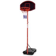 Costway Basketball Stands Costway Adjustable Basketball Hoop System Stand Portable with 2 Wheels Fillable Base-Black & Red