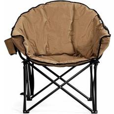 Costway Camping Furniture Costway Folding Camping Moon Padded Chair with Carrying Bag-Brown
