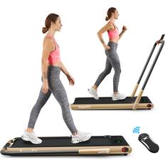Foldable Treadmills Costway SuperFit 2-in-1 2.25HP Under Desk Electric Folding Treadmill with Remote Control Golden