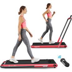 Foldable Treadmills Costway SuperFit 2-in-1 2.25HP Under Desk Electric Folding Treadmill with Remote Control Red