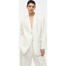 H&M Damen Oversized Blazer aus Leinenmix Weiß