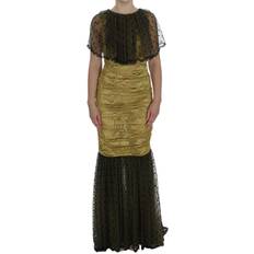 Klær Dolce & Gabbana Yellow Black Floral Lace Ricamo Gown Dress IT40