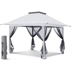Camping EAGLE PEAK 13 ft. x 13 ft. Pop-Up Gazebo Tent Instant with Mosquito Netting, White