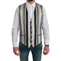 Silk Vests Dolce & Gabbana White Black Stripes Waistcoat Formal Men's Vest