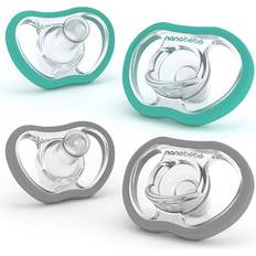 Nanobébé Pacifiers & Teething Toys Nanobébé Active Baby Pacifiers 4-36 Months Orthodontic, Lightweight and Vented, Curves Comfortably with Face Contour, 100% Silicone BPA Free, Perfect Baby Registry Gift 4pk, Teal/Grey