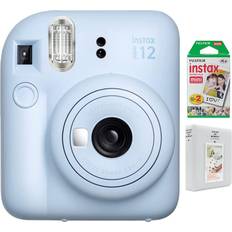 Analogue Cameras Fujifilm 16806248 Instax Mini 12 Instant Camera, Pastel Blue Bundle with Instax Mini Twin Pack Picture Format Instant Daylight 20 Shots and Deco Essentials 2" x 3" White 64 Page Photo Album