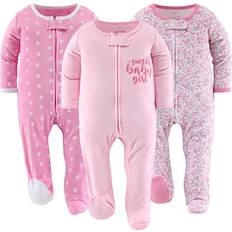 S Pajamases Children's Clothing The Peanutshell Floral Love Footed Baby Sleepers for Girls, 3-Pack Pink Pink