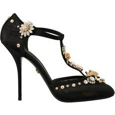 Herre Pumps Dolce & Gabbana Black Mesh Crystals T-strap Heels Pumps Shoes EU41/US10.5