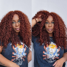 Sunber 7× 5 Jerry Curly Pre Cut Glueless Lace Wig 16 inch Reddish Brown