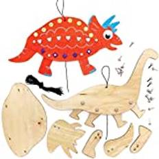Dinosaurier Puppen & Puppenhäuser Baker Ross FE130 Dinosaurier-Holzpuppe-Sets, 4 Stück, Bauen Sie Ihre eigenen Puppen, Puppen für Kinder, Holzmodellbausatz, Mittel
