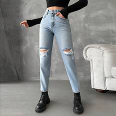 Rot Jeans Shein High Waist Ripped Mom Fit Jeans