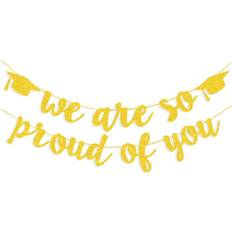 2022 Graduation Banners Party Decorations, Gold Glitter We are So Proud of You Graduation Banners Garland for Congratulation Graduation Party Supplies, School, Home, Car Decorations