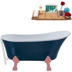 White Corner Bathtubs Streamline Acrylic Clawfoot Soaking Bathtub Matte Light Blue with Matte Drain