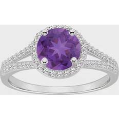 Celebration Gems Sterling Silver mm Round and 1/4 Carat T.W. Diamond Split Shank Ring, Women's, Purple