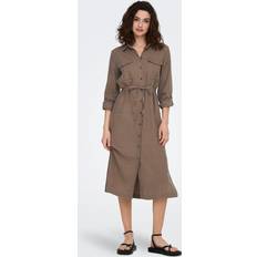 Kjoler på salg Only Langermede kjoler Brown Lentil Onlcaro Ls Linen Bl Shirt Dress Kjoler Long-sleeved dresses