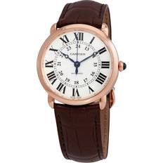 Cartier Unisex Wrist Watches Cartier Ronde 18kt Rose Gold Automatic Silver Brown Leather WGRN0006