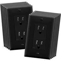 Electrical Accessories Enerlites Decorator Receptacle Outlet with Wall Plate Bundle Tamper-Resistant 3-Wire Gloss Finish Self-Grounding 2-Pole 15A 125V UL Listed Black 10 Pack
