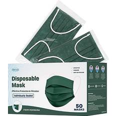 WeCare Disposable Face Mask Individually Wrapped Pack, Hunter Green Masks Ply