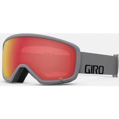 Giro Goggles Giro Stomp Kids Ski Goggles Snowboard Goggles for Youth, Boys & Girls Grey Wordmark Strap with Amber Scarlet Lens
