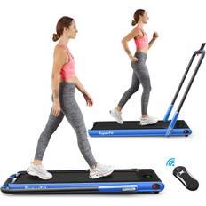 Foldable Treadmills Costway SuperFit 2-in-1 2.25HP Under Desk Electric Folding Treadmill with Remote Control Navy Blue