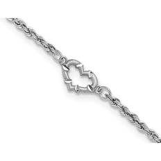 Anklets 14K White Gold Diamond-Cut Rope Chain Heart Anklet