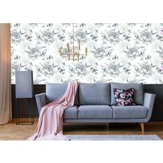 Bloom Black and White Peonies Removable Wallpaper 24'' inch x 10'ft White
