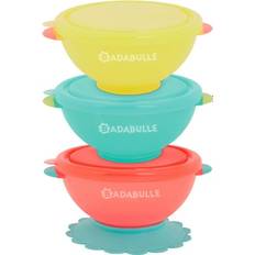 Badabulle Kinder- & Babyzubehör Badabulle Kindergeschirr Kinderbesteck, Funcolor Bowls mit Deckel & Saugnapf