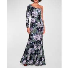 Blue - Evening Gowns Dresses One-Shoulder Floral-Embroidered Sequin Gown NAVY