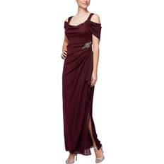 Abendkleider Alex Evenings Long Cold-Shoulder Dress with Cowl Neckline Wine Women's Dress Burgundy