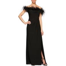 Evening Gowns Dresses Alex Evenings Faux-Feather Off-The-Shoulder Gown Black Black