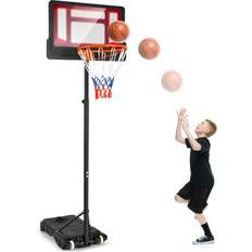 Costway Basketball Stands Costway 4.3-8.2 FT Portable Basketball Hoop with Adjustable Height and Wheels-Red