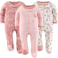 Orange Jumpsuits The Peanutshell Boho Butterfly Footed Baby Sleepers for Girls, 3-Pack, Coral/pink Coral/pink