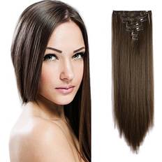Synthetic Hair Clip-On Extensions Onedor 24" Straight Synthetic Clip in Hair Extensions. 7 individual pieces styles.140g 8#-medium