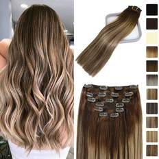 Clip-On Extensions Clip in Hair Extensions Real Human Hair Mushroom Brown Balayage Ombre 120g 18Inch