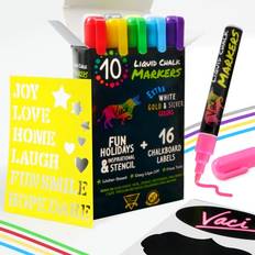 Dodo Vaci Neon Liquid Chalk Markers Erasable Chalk Pens for Chalkboard, Car Window, Glass, Mirror, Blackboard with Reversible Fine Tip 10 Pack