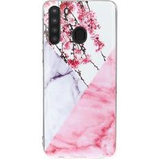 MAULUND Samsung Galaxy A21 Fleksibel Plast Bakdeksel med Marmor Print Rosa Marmor Blomster