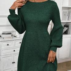 Shein Solid Color Lantern Sleeve Sweater Dress