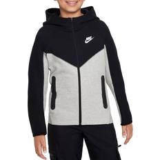 Overdeler Nike Hettegenser NSW Tech Boy's Sportswear Tech Fleece Full-Zip Hoodie - Dark Grey Heather/Black/Black/White (FD3285-064)2023 Grå/Sort/Hvit Barn XL: 158-170