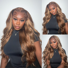 Hair Products UNice 7x5 Bye-Bye Knots Glueless Lace Honey Blonde Body Wave Wig 16 inch